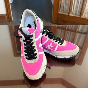 Premiata Women's Bright Pink and White Sneakers